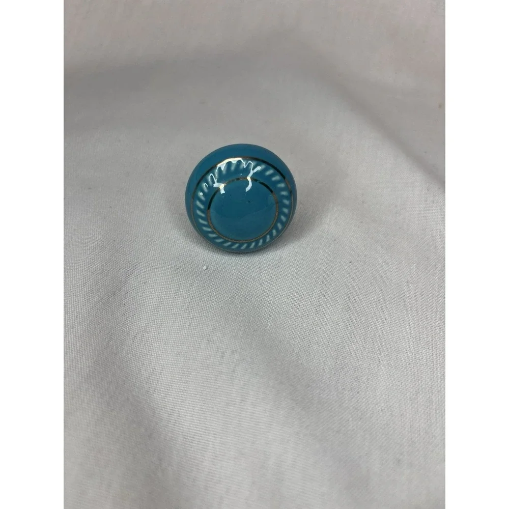 Set of 15 Blue & Gold Cabinet Knobs with Metal Hardware, approx 1.5 in Round